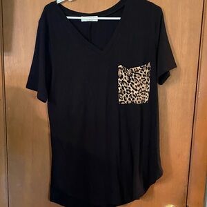 Zenana Outfitters Black Tee with Leopard Accent